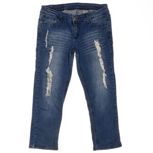 Soundgirl Capri Jeans Size 9 Juniors Distressed Blue Stretch Measures 29 x 22.5